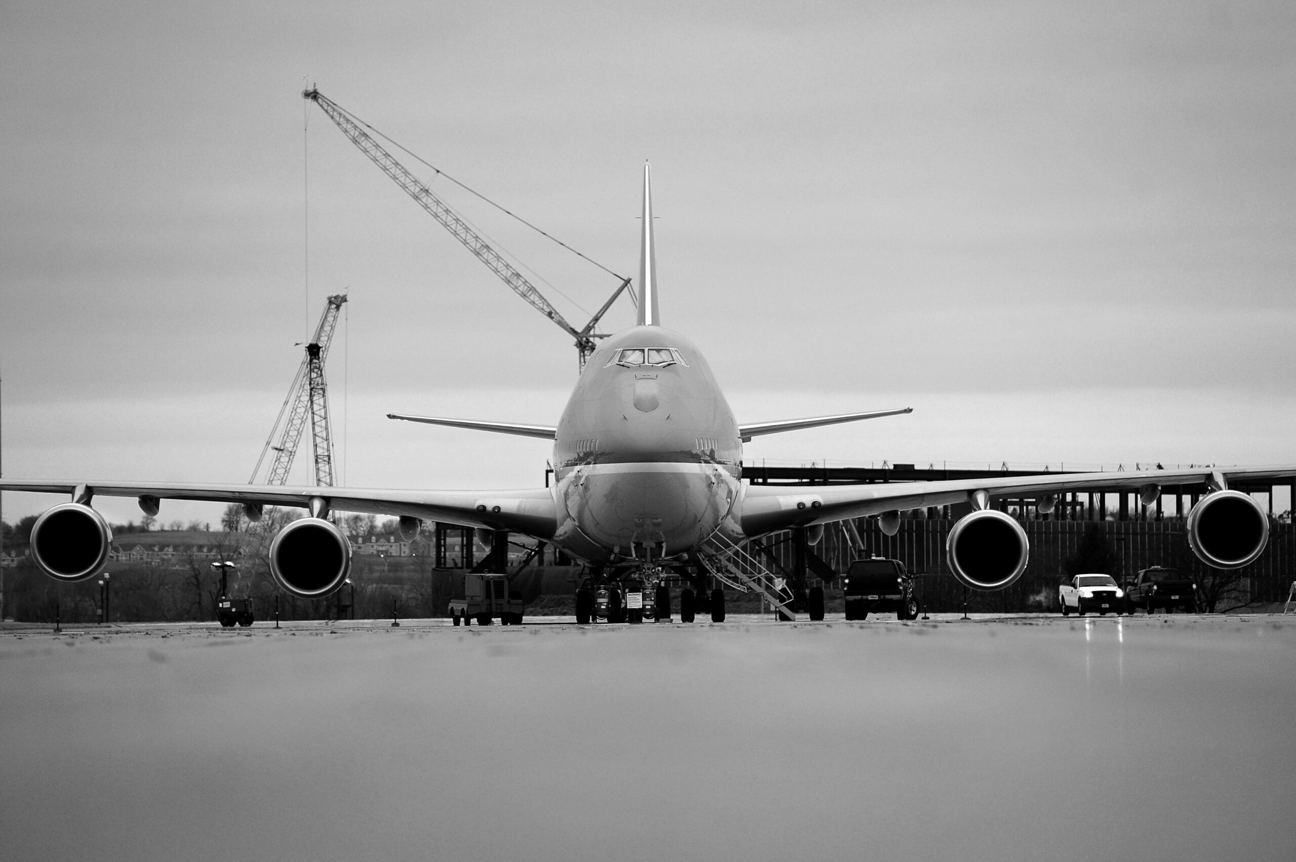 A VC-25A Air Force One aircraft sits on a ramp at Offutt Air Force Base,